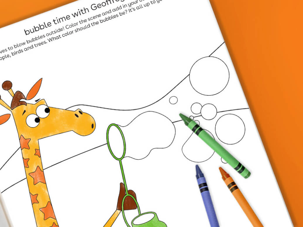 bubble time with Geoffrey free printable for kids